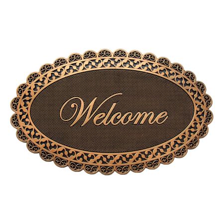 Onlymat Non-Slip Oval Shape Golden Colour Welcome Rubber Mat,Floor Mat ,anti-slip ,Use in a garage, laundry room, entryway, and 100% Rubber Backing & Skid Resistant For High Traffic Areas,Waterproof (86.83 x 53.34cm)