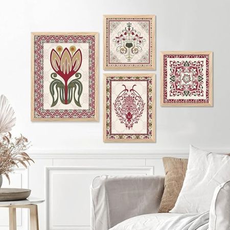 kotart Madhubani Art Paintings with Frame for Home Decoration - Traditional Framed Painting for Living Room Bedroom Office Decor - Painting for Wall Decoration - Set of 4 wall paintings (C)