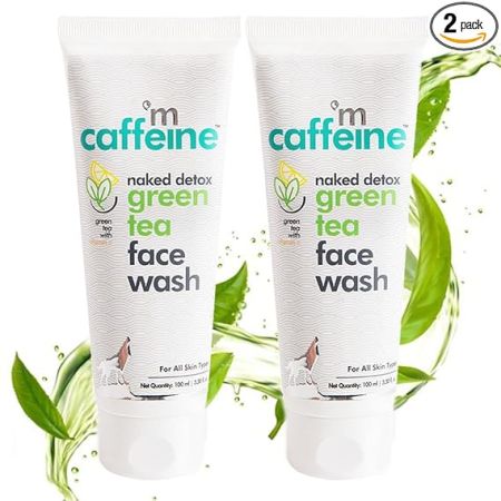 mCaffeine Naked Detox Green Tea Face Wash (Pack Of 2)| Dirt Removal | Vitamin C, Hyaluronic Acid | All Skin | Paraben & SLS Free | 100 ml