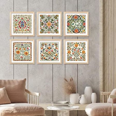 kotart Premium Digital Madhubani Art Paintings with Frame for Home Decor - Traditional Indian Painting for Wall Decoration Set of 6 (13x13 inch, Painting 1)