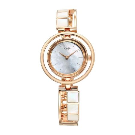 Titan Raga Power Pearls Quartz Analog Mother of Pearl Dial Metal Strap Watch for Women-NS95232WM01F/NT95232WM01F