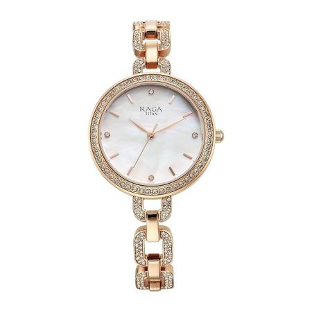 Titan Raga Showstopper Quartz Analog Mother of Pearl Dial Metal Strap Watch for Women-NS95272WM01/NT95272WM01