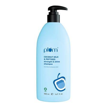 Plum Coconut Milk & Peptides Shampoo for Dry & Frizzy Hair | Provides 22X Shiny & Softer Hair | Paraben-Free | Hair Shampoo for Women & Men | for Straight, Wavy & Rough Hair | pH Balanced | 75ml
