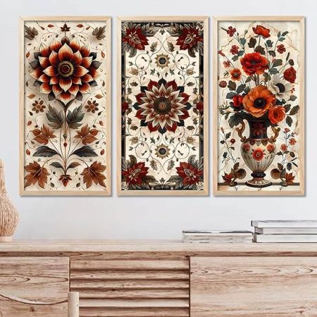 kotart - Traditional Art Painting with Frame for Living Room | Indian Art Pichwai Wall Décor Paintings | Painting for wall Decoration set of 3 (10X19 INCH, E)