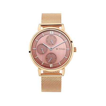Titan Workwear Rose Gold Dial Quartz Multifunction Metal Strap Watch for Women-NS2652WM01/NT2652WM01