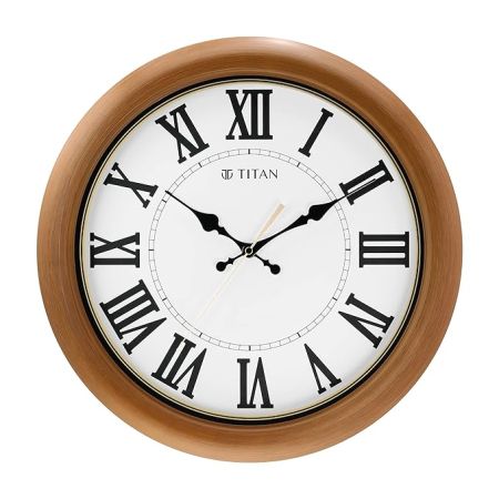 Titan Contemporary Brown Analog Wall Clock with Silent Sweep Technology - 42 Cm X 42 Cm (Large),Plastic