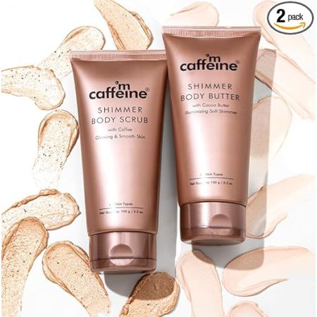 mCaffeine Shimmer Body Polishing Kit | Shimmer Body Scrub with Coffee & Shimmer Body Butter with Cocoa Butter | For Illuminizing Soft Shimmer & Glowing Skin
