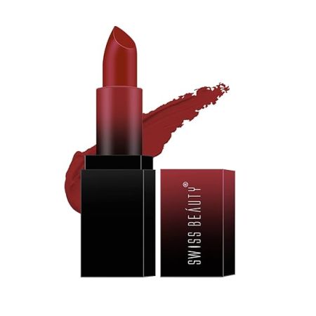 Swiss Beauty Hd Matte Pigmented Smudge Proof Lipstick | Creamy Matte Long Stay Lipstick | Hot Cherry, 3.4g