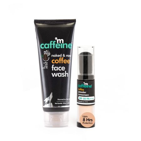 mCaffeine Cleanse & Protect Kit with Coffee Powder Sunscreen SPF 50 PA+++ & Coffee Face Wash | Deeply Cleanses, Repairs UV Damage and for Oil-Free & Ultra Soft Skin | Upto 8 Hrs Sun Protection