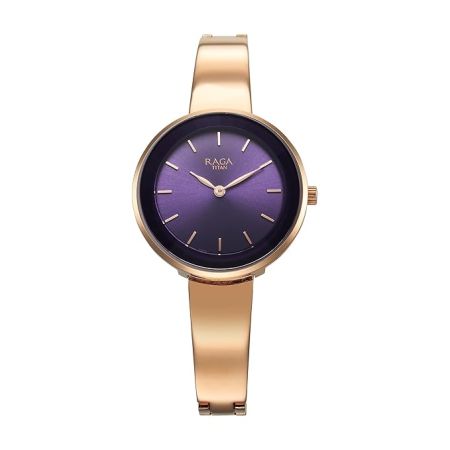 Titan Raga Showstopper Quartz Analog Purple Dial Metal Strap Watch for Women-95276WM01/NT95276WM01