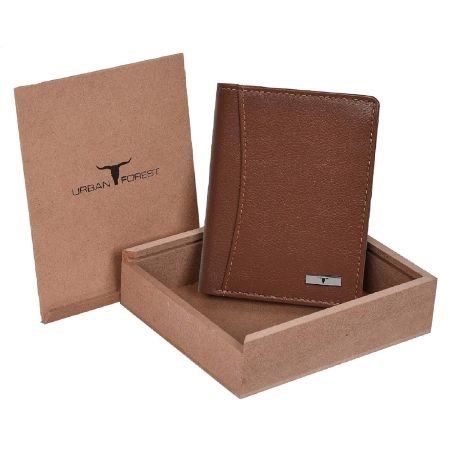 URBAN FOREST Orlando Redwood Leather Wallet for Men - Packed in Premium Wooden Box for Festive Gifting