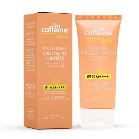 mCaffeine Kombucha Hydra Repair Sunscreen SPF50 PA++++ | UVA & UVB Protection, No White Cast | Hyaluronic Acid, Ceramides Sunscreen for Hydration & Barrier Repair | All Skin Types - 50ml