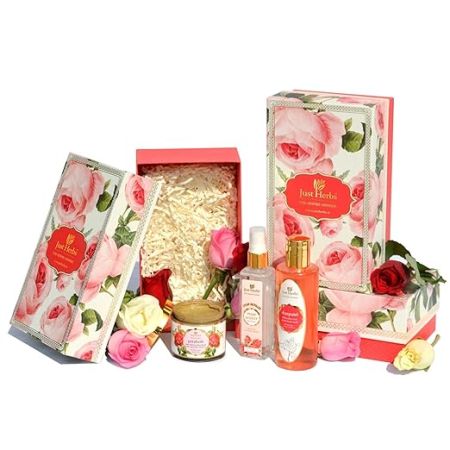 Just Herbs Ayurvedic Skin & Body Care Rose Essentials Gift Box for Diwali, Birthday & Wedding for Him/Her