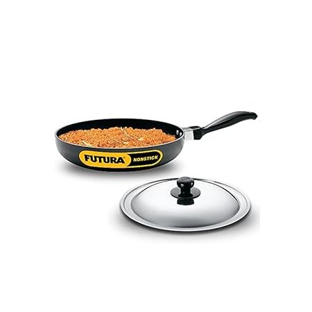 Hawkins Futura 24 cm Frying Pan, Non Stick Fry Pan with Stainless Steel, Rounded Side Frypan for Easy Stirring, Black (NF24RS)