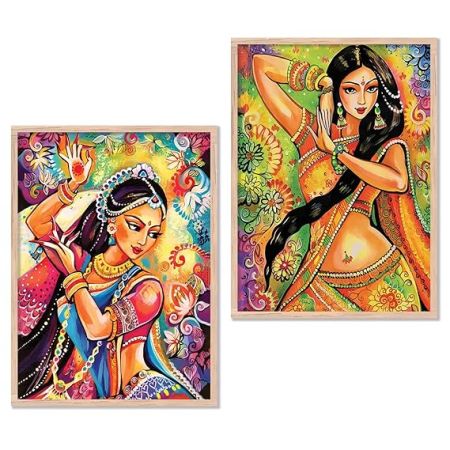 kotart Madhubani Art Framed Painting for Home, Living Room, Hall | Traditional Woman Pichwai Art Paitnings with Frame for Home Decor (Set of 2) (Style03)