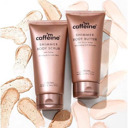 mCaffeine Shimmer Body Polishing Kit | Shimmer Body Scrub with Coffee & Shimmer Body Butter with Cocoa Butter | For Illuminizing Soft Shimmer & Glowing Skin