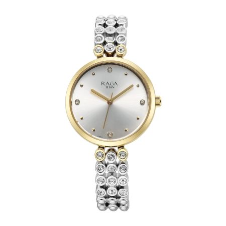 Titan Raga Showstopper Quartz Analog Silver Dial Metal Strap Watch for Women-NS95262BM01/NT95262BM01