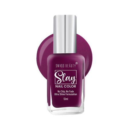 Swiss Beauty Slay Nail Color | Glossy Finish, Long Lasting Nail Paint| Chip resistant, Quick drying Nail Polish | Shade- Shine Wine, 25Ml