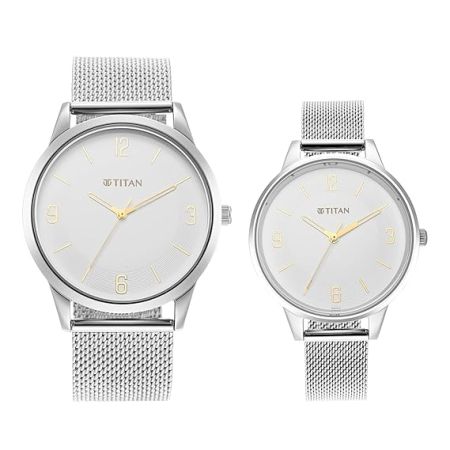 Titan Men Stainless Steel Analog White Dial Watch-18062648Sm01, Band Color-Silver