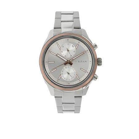 Titan Workwear Quartz Multifunction Silver Dial Stainless Steel Strap Watch for Men-NS1733KM02/NT1733KM02