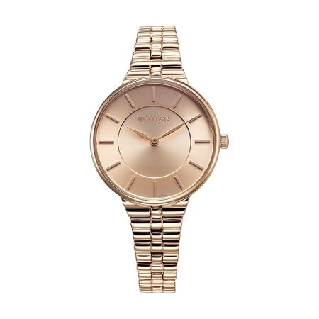 Titan Aura Quartz Analog Rose Gold Dial Stainless Steel Strap Watch for Women-95245WM01/NT95245WM01