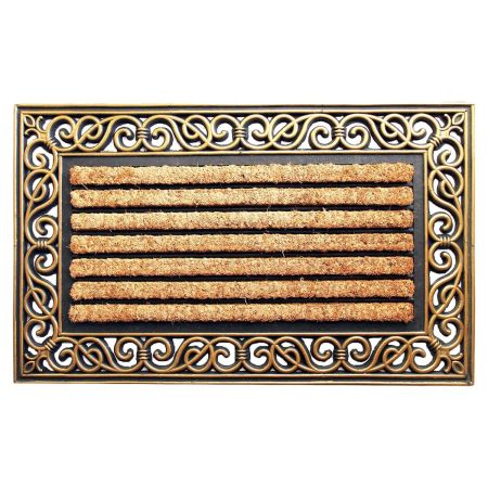 Onlymat Striped Natural Coir Rubber & Beige Doormat with Decorative Designed Border Long-Lasting, Heavy Duty, Large & Thick Entryway Rug for Indoor & Covered Door Entrances (75cm x 45cm, Rectangular)