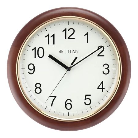 Titan Wood Classic White Dial Brown Color Silent Sweep Technology Analog Clock, 31.5 X31.5 Cm (Medium)