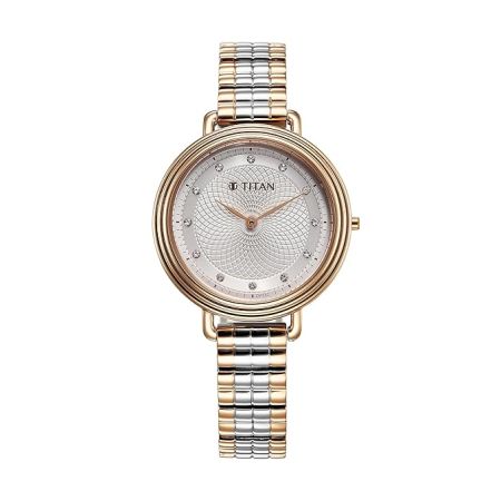 Titan Aura Quartz Analog Silver Dial Stainless Steel Strap Watch for Women-95244KM01/NT95244KM01
