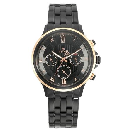 Titan Regalia Grandmaster Black Dial Quartz Multifunction Metal Strap watch for Men-NS1787KM02/NT1787KM02