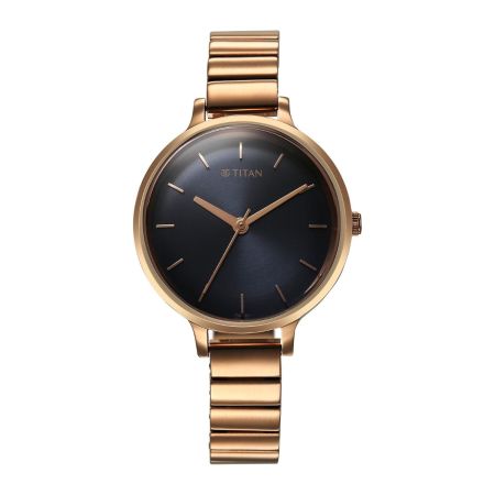 Titan Purple Secluded Quartz Analog Blue Dial with Rose Gold Plating Brass Strap Watch for Women