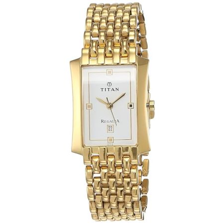 Titan Regalia Rectangle White Dial Analog with Date Stainless Steel Strap Watch for Men-NR1927YM04/NT1927YM04