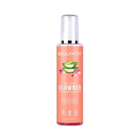 Bella Vita Organic Glowner Face Toner, Alcohol free, Rose Water 200ml Pore Minimizing Tightening Natural Toner Spray for Glowing Skin - All Skin Types