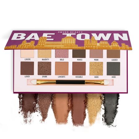 Swiss Beauty Bae Town Eyeshadow Palette with 12 highly pigmented shades | Mix of Mattes, Metallics and Shimmers | Comes with Eye Brush| Shade - Crush Me, 14gm