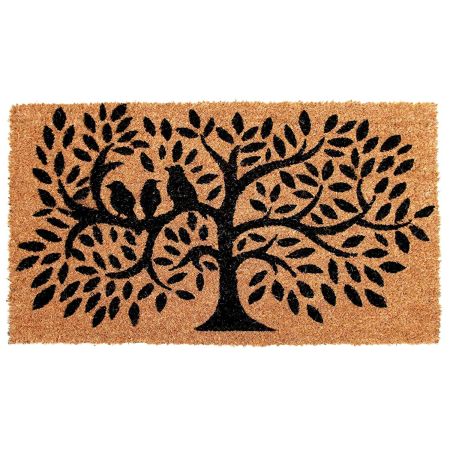 Onlymat Coir Doormat for Entrance, Non Slip Door Rectangular Rug with Heavy Duty Rubber Backing, Perfect for Indoor-Outdoor Use, Black and Beige Tree Imprint, 29.53" x17.72”