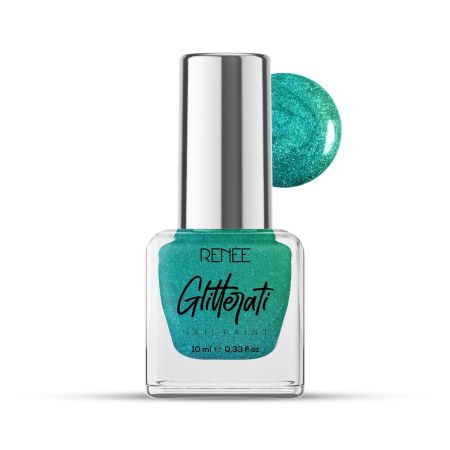 RENEE Glitterati Nail Paint- Turquoise Hue 10ml | Quick Drying, Glittery Finish, Long Lasting, Chip resisting Formula with High Glitter & Full Coverage | Acetone & Paraben Free