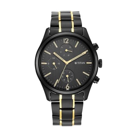 Titan Black and Gold Gray Dial Analog Stainless Steel Strap Watch for Men-NS1805KM03/NT1805KM03