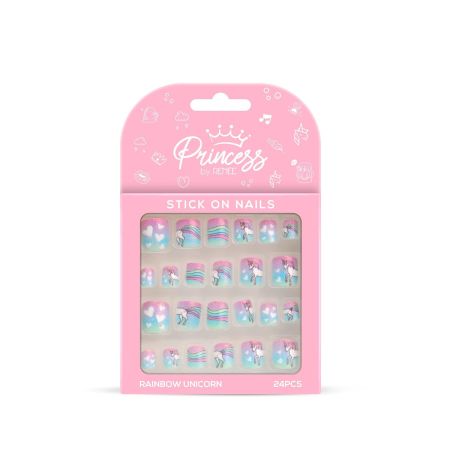 Princess by RENEE Stick on Nails Rainbow Unicorn | 24 Reusable Artificial Nail Set | Lightweight, Long Lasting, Easy to Use | Quick Fix for Special Occasions