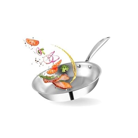 Vinod Platinum Triply Stainless Steel Frypan 20 cm | 2.5 mm Thick | Steel Pan | Scratch Resistant | 5 Year Warranty | Induction & Gas Friendly, Heavy Bottom