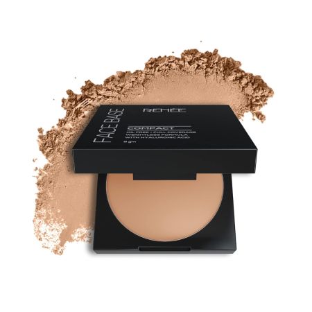 RENEE Face Base Compact Powder Walnut Beige 9gm| Enriched with Hyaluronic Acid & Vitamin E| Long-lasting, Easy Blend, Matte Finish