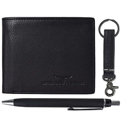 URBAN FOREST Weasley Taupe Leather Wallet, Keyring & Pen Combo Gift Set for Men