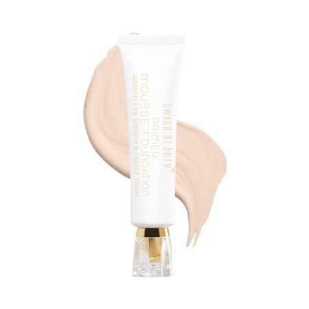 Swiss Beauty Primer Mousse Foundation Weightless Smooth & Velvet Touch, Face Makeup, Medium Beige, 30ml