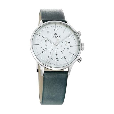 Titan Quartz Multifunction White Dial Leather Strap Watch for Men-NS90102SL03/NT90102SL03