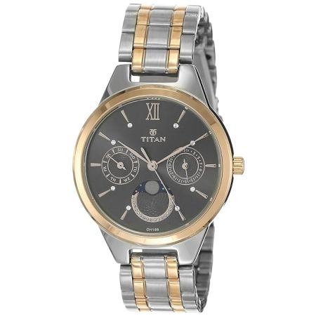 Titan Women's Elegance Moonphase Two-Tone Gray Dial Watch-NS2590KM02/NT2590KM02