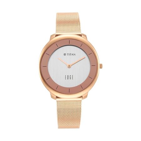 Titan Womens 33 mm Edge Rose Gold Dial Stainless Steel Analogue Watch (WTT2677WM01, Not assigned, Not assigned)