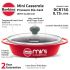 Hawkins 0.75 Litre Mini Casserole with Glass Lid, Oval Shaped Die-Cast pan for Cooking, Reheating, Serving and Storing, Red (DCR75G)