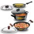 Hawkins Aluminium Futura 3 Pieces Cookware Set 1, Induction Cookware Set - Hard Anodised Frying Pan, Kadhai And Cook-N-Serve Bowl With One Hard Anodised Lid, Black (Iaset1)