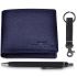 URBAN FOREST Marty Blue Leather Wallet + Pen + Keyring Combo Gift Set for Men