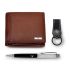 URBAN FOREST Oliver Redwood Leather Wallet & Premium Black Keychain Combo Gift Set for Men