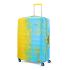 American Tourister Geller Spinner 55 Cms Small Cabin Polycarbonate Hardshell Sided Printed Colourful Luggage/4 Wheel Inline Trolley Bag with TSA Lock for Men and Women (Yellow and Blue)