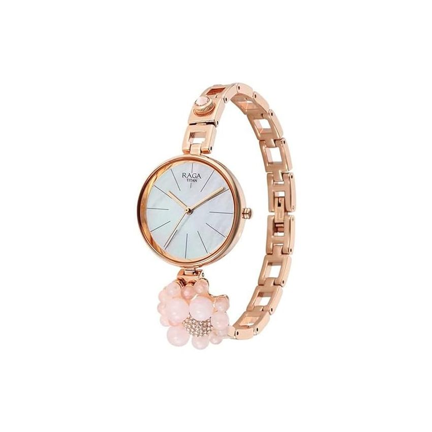 Titan Women Brass Analog Rose Gold Dial Watch-95203Wm01, Band Color-Rose Gold